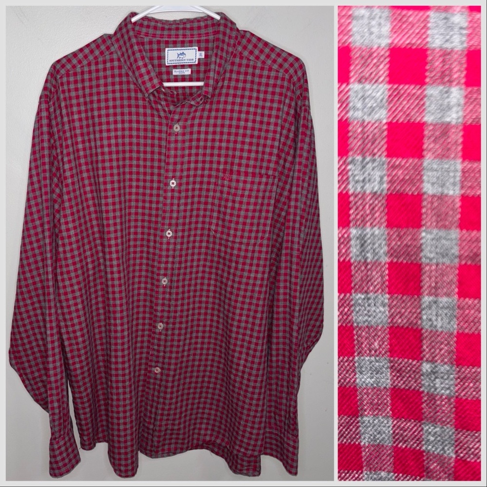 Southern Tide pink & gray buffalo check gingham long sleeve button down shirt XL